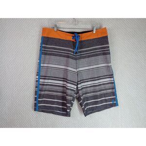 BKE Sport Slim Fit Men's 38 Gray Grey Striped 12" Board Shorts